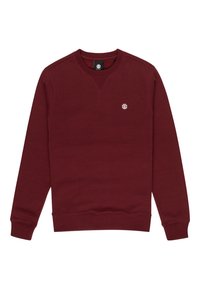 Felpa bordeaux in misto cotone, con scollatura a girocollo, polsini a costine e un piccolo logo sul petto. Texture liscia.