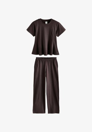 Next, TALL FIT - CINCHED WAIST PEPLUM SHORT SLEEVE PYJAMAS SET - Pyjamas - chocolate brown
