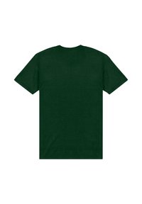 Camiseta de manga corta verde oscuro lisa, extendida mostrando la parte trasera sin logotipos ni diseños visibles.