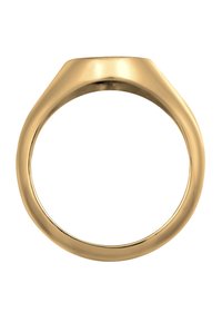 Goldring mit glatter, polierter Oberfläche; abgerundetes, zuge tapered Band. Einfaches, geometrisches Design ohne zusätzliche Verzierungen.