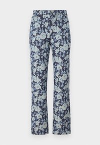 Jeans cu model floral, cu un fundal bleumarin închis și flori albastre deschise. Fabricate din denim, cu un design drept al piciorului și stil cu cinci buzunare.
