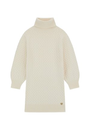 Strick-Turtleneck-Pullover in Elfenbein mit einem strukturierten Rautenmuster, gerippten Bündchen und einem dezenten Logo-Detail am Saum.