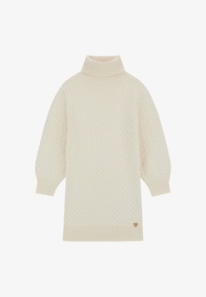 Strick-Turtleneck-Pullover in Elfenbein mit einem strukturierten Rautenmuster, gerippten Bündchen und einem dezenten Logo-Detail am Saum.