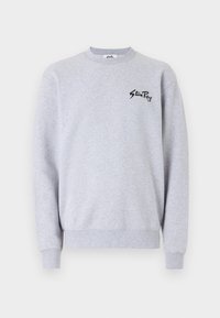 Grey sweatshirt made from soft cotton blend, featuring a crew neck, ribbed cuffs, and a small black logo on the left chest.