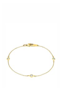Guldkedja armbandsband med tre runda klara stenar jämnt fördelade. Säker lobsterlås. Delikat design med en polerad yta.