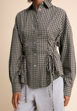 Stradivarius, CHECK SHIRT WITH TIE DETAIL - Chemisier - dark brown