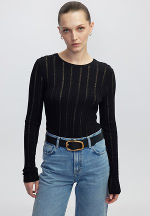 OPENWORK SLIM FIT - Jersey de punto - black