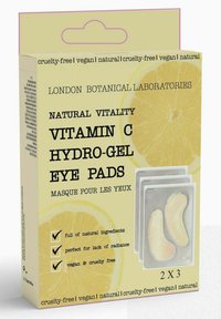 Podkładki żelowe pod oczy z witaminą C w żółtym opakowaniu z grafiką cytryn. Zawiera dwa zestawy podkładek żelowych, podkreślając naturalne i nietestowane na zwierzętach składniki.