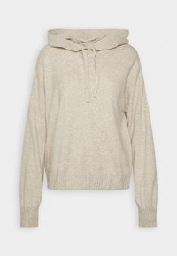 Hoodie beige en tricot à manches longues avec poignets et ourlet côtelés, doté d'un cordon de serrage au niveau du cou.