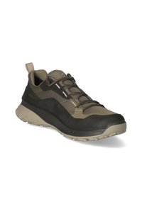 Chaussure de randonnée légère avec une tige en maille et synthétique dans des tons terreux, des accents noirs texturés et une semelle en caoutchouc renforcé pour une meilleure traction.