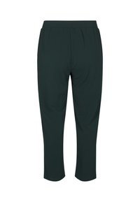 Pantalons courts vert foncé en tissu doux, dotés d'une taille élastique, d'une texture lisse et d'un design simple et épuré.