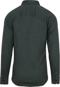 Donkergroene lange mouwen shirt met een kraag, met een gladde textuur, knoopmanchetten en rugpasdetail.