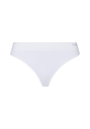 Weiße String-Unterwäsche mit glatter Textur, elastischem Bund und minimalistischem Design. Es sind keine Muster oder Akzente vorhanden.