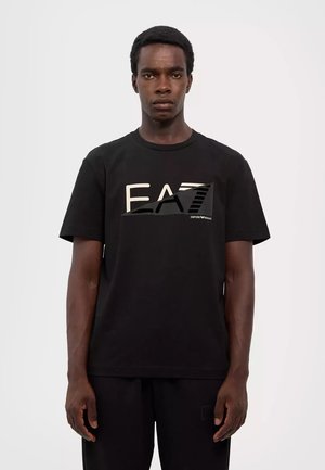 EA7 Emporio Armani GIROCOLLO - T-shirt con stampa - nero
