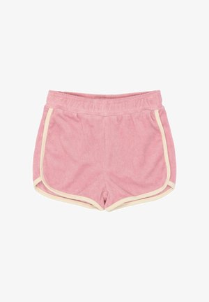 Roosad froteerätikust lühikesed püksid elastse vöökohaga, küljeõmbluste ja ääre servas elevandiluuribadega. Sile tekstuur ja lõõgastav lõige.