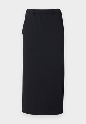 Czarna spódnica ołówkowa wykonana z lekkiego materiału. Posiada elastyczny pas i boczne kieszenie. Prosty krój, długość do kolan.