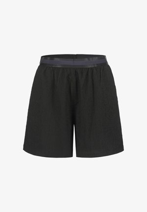 Sorte shorts med en tekstureret overflade, der har en elastisk linning og en glat, mørk kant. Casual design med en løs pasform.