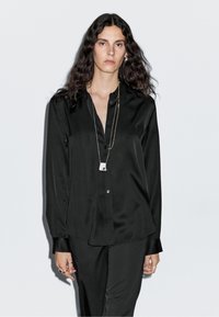 Massimo Dutti FLOWING SATIN LONG SLEEVE - Blus - black