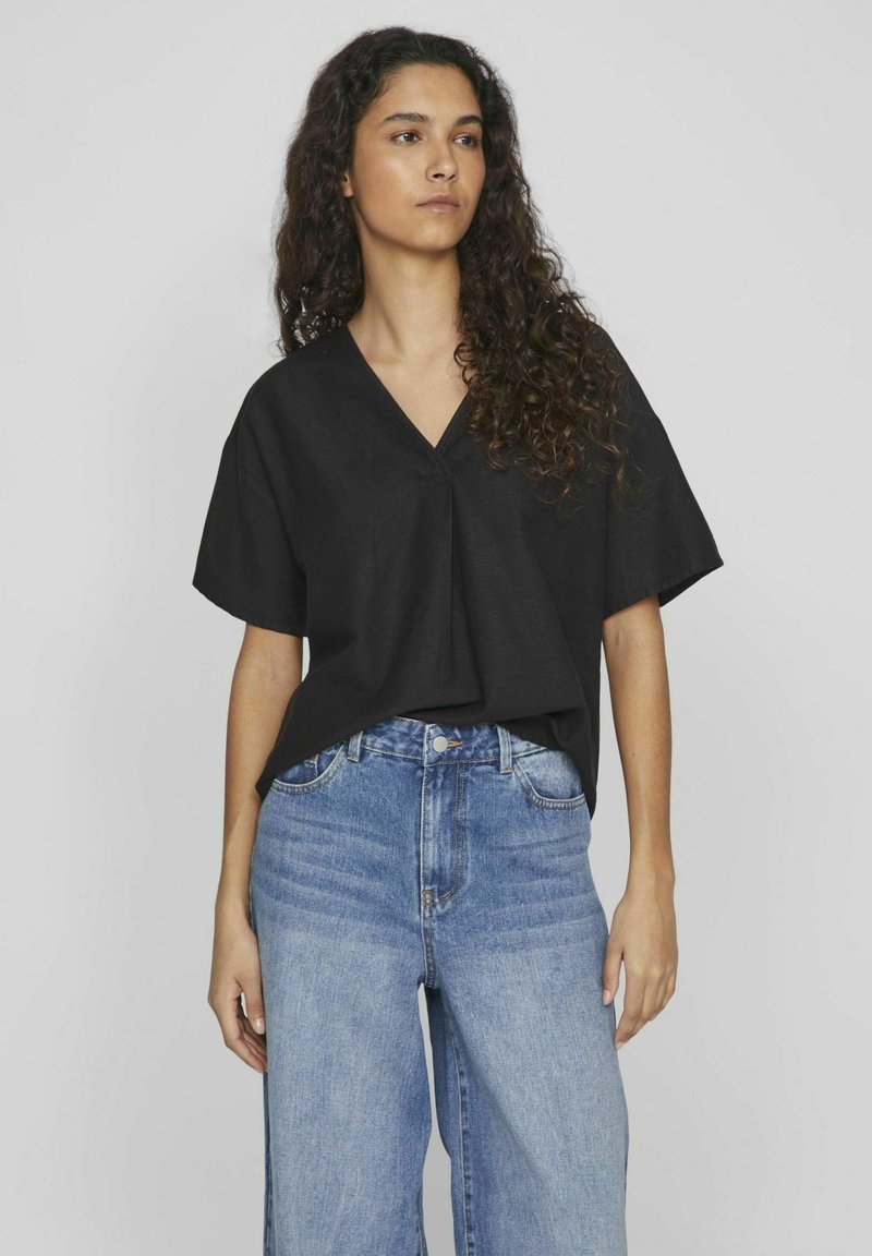 VILA VIPRISILLA V-NECK - Palaidinė - black beauty