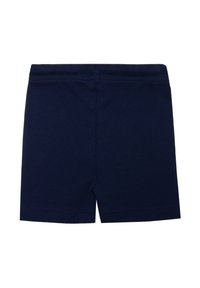 Marineblaue Baumwollshorts mit weicher Textur, featuring einen elastischen Bund und ein einfaches Design; ohne Taschen oder Verzierungen.