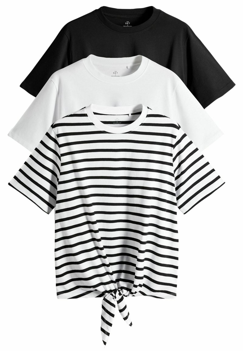 THE SET REGULAR FIT - 3 PACK  - T-shirts basic - black white black and white stripe