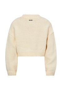 Maglione cropped color crema con colletto a costine, motivo a maglia testurizzato e maniche larghe. L'etichetta sul retro riporta la scritta "RETOUR."