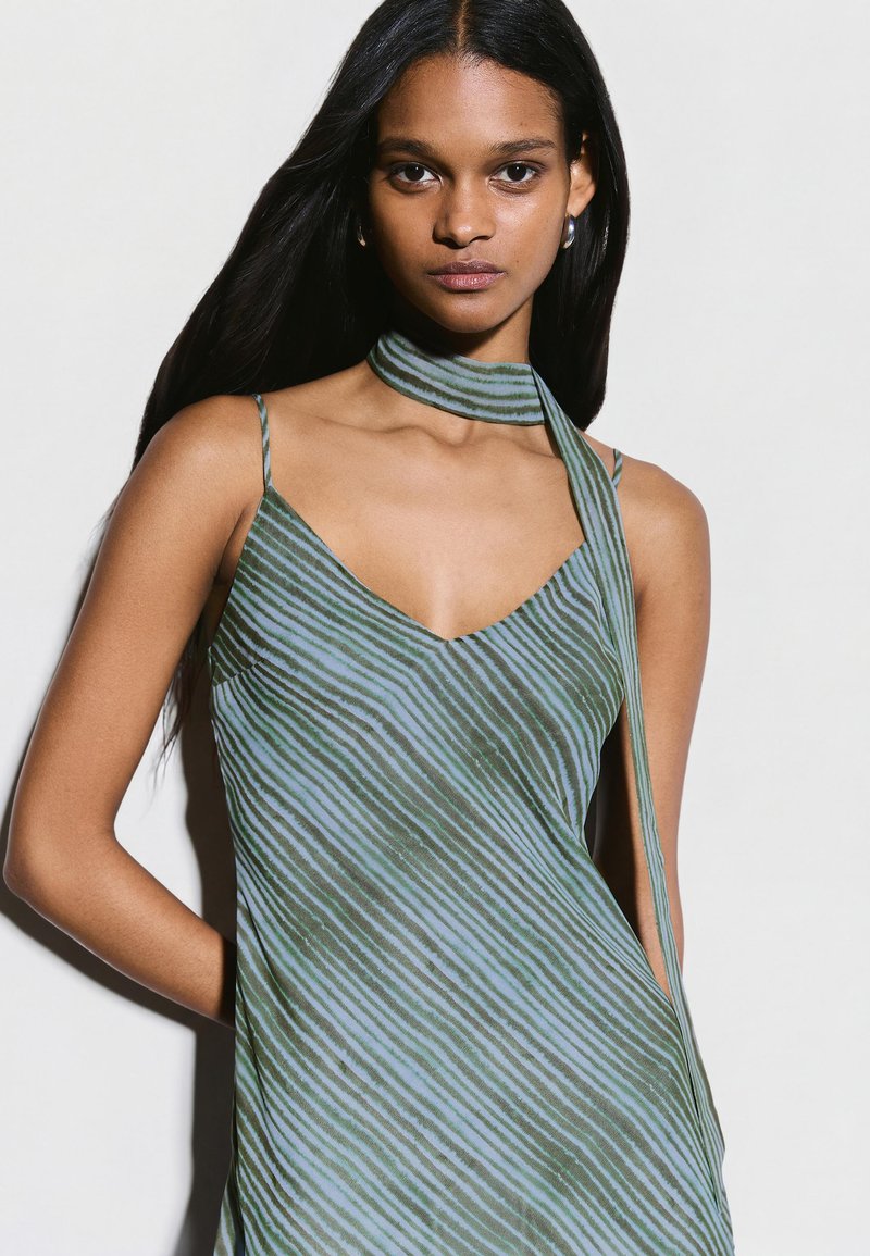 black midi aline dress Miss Circle Women's Delaney Lapel Halter Midi A-Line Dress - Black