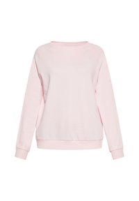 Roze sweatshirt gemaakt van een zachte katoenmix, met een ronde hals en geribbelde manchetten, een ontspannen pasvorm en een gladde textuur.