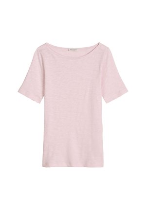 Light pink short-sleeve T-shirt with a wide round neckline, made of soft textured fabric, displayed on a plain white background.