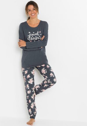 bonprix GEBLÜMTER MIT LANGEN ÄRMELN - Pyjama - blau