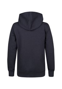 Felpa con cappuccio in blu scuro, realizzata in morbido tessuto misto cotone. Presenta una vestibilità comoda, polsini e vita a costine senza elementi di design visibili.