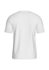 Camiseta blanca de manga corta hecha de una tela suave. Presenta un escote redondeado con un diseño limpio y minimalista, sin patrones ni acentos visibles.