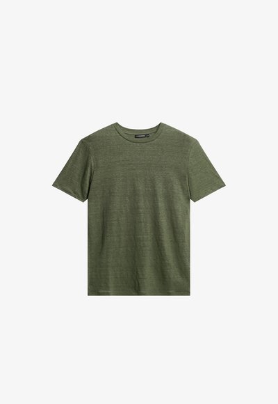 Tricou verde cu mânecă scurtă, fabricat dintr-un material moale și texturat, cu un guler clasic și o croială lejeră. Fără modele sau accente vizibile.