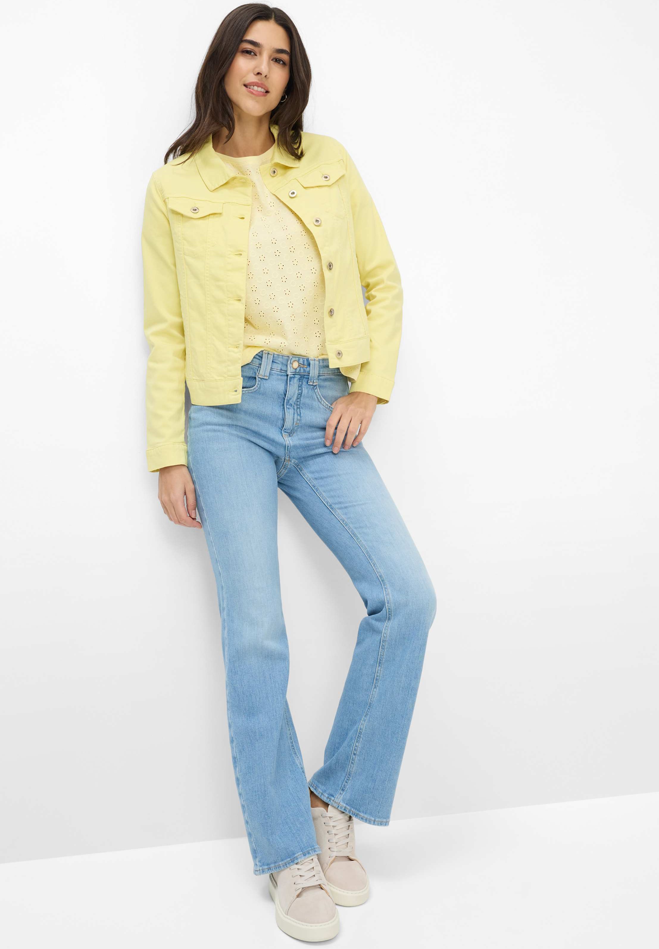 Giacca In Denim Di Cotone Donna – Monopetto, Maniche Lunghe, Tinte Unite, Taglia Large, Colore Giallo