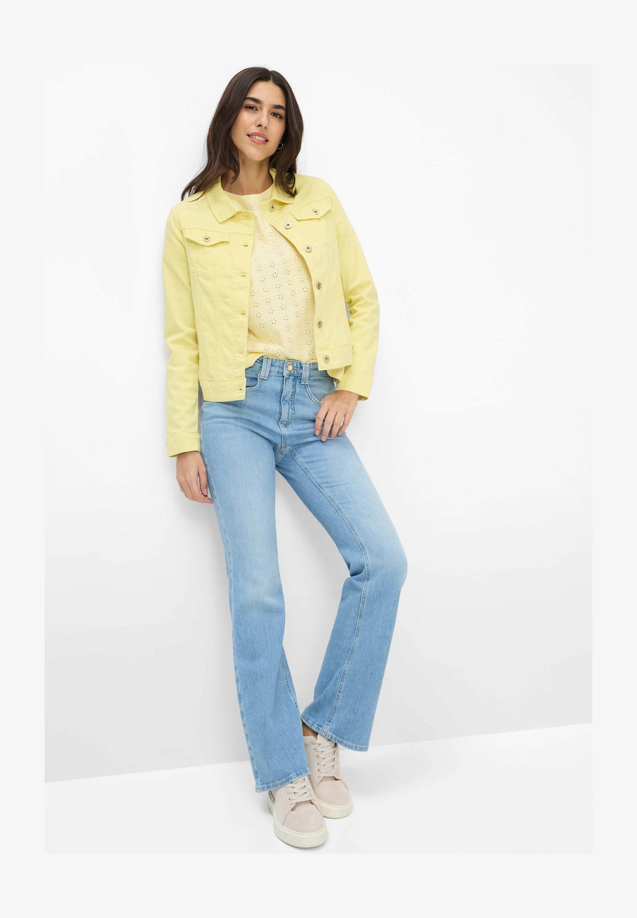 Giacca In Denim Di Cotone Donna – Monopetto, Maniche Lunghe, Tinte Unite, Taglia Large, Colore Giallo