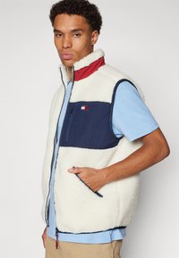Tommy Jeans OUTDOOR TEDDY MIX MEDIA VEST UNISEX - Liemenė - ancient white/multicolor