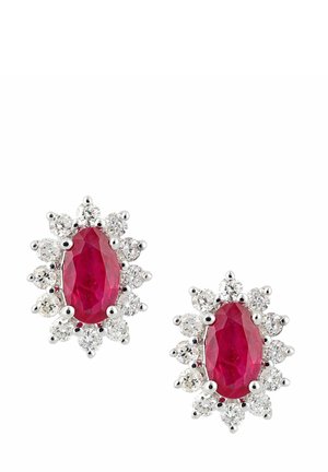 RUBY AND DIAMOND OVAL CLUSTER STUD  - Øreringe - white gold-coloured