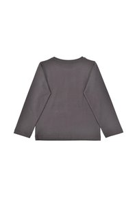 Long-sleeve gray cotton shirt with a crew neckline and simple design. Smooth texture, no visible patterns or hardware details.