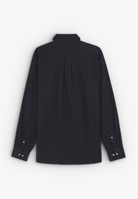 Donker marineblauwe shirt met lange mouwen, knoopmanschetten, rugplooidetail en een klassieke kraag. Gemaakt van zachte, gestructureerde stof.
