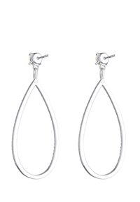 Silberne Tropfenohrringe mit einer glatten, glänzenden Oberfläche, die einen feinen Rahmen und eine Steckverschluss haben. Leicht und minimalistisch im Design.