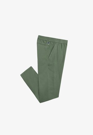 Pantaloni verdi con elastico in vita, realizzati in tessuto morbido, con tasche laterali e un piccolo dettaglio del logo sul retro. Design a gamba dritta.