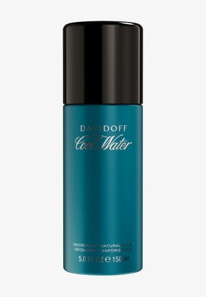Grande bombe cylindrique bleue de déodorant en spray avec un bouchon noir portant l'inscription Davidoff Cool Water 150 ml.
