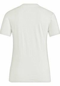 Camiseta de manga corta en crema claro, hecha de algodón suave, con un clásico escote redondo y un diseño trasero sin adornos.