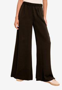 SUPER WIDE PALAZZO LEG ELASTICATED WAIST - Auduma bikses - black