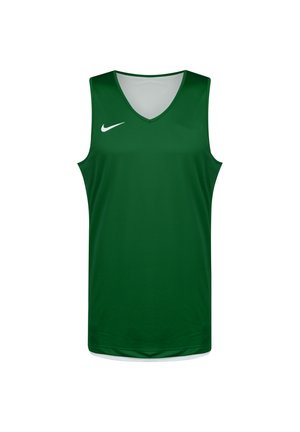 Groen mouwloos sportshirt van ademend materiaal, met een V-hals ontwerp en een klein wit Nike-logo op de bovenste linkerkant.