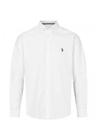 Camicia bianca con bottoni, maniche lunghe, colletto classico e piccolo logo ricamato sul petto. Realizzata in tessuto liscio e leggero.