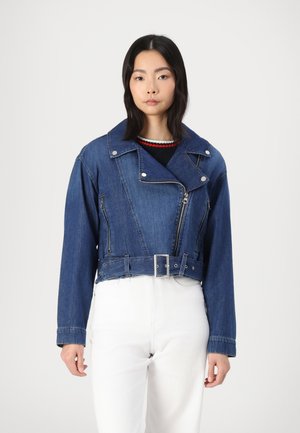 ONLLENNY BELTED BIKER JACKET - Denim jacket - medium blue denim