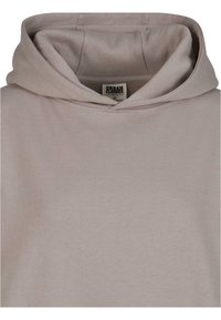 Lichtgrijze katoenen hoodie met een capuchon met trekkoord en een ontspannen pasvorm. Voorzien van een label aan de binnenkant, een gladde textuur en een eenvoudig ontwerp.
