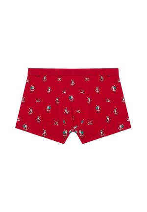 Boxer shorts rojos de algodón, con un patrón de Papá Noel en varias poses. Cintura elástica con textura suave.