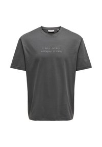 Gray cotton t-shirt featuring short sleeves, a crew neck, and white text on the front reading "I ONLY ACCEPT APOLOGIES IN CASH."